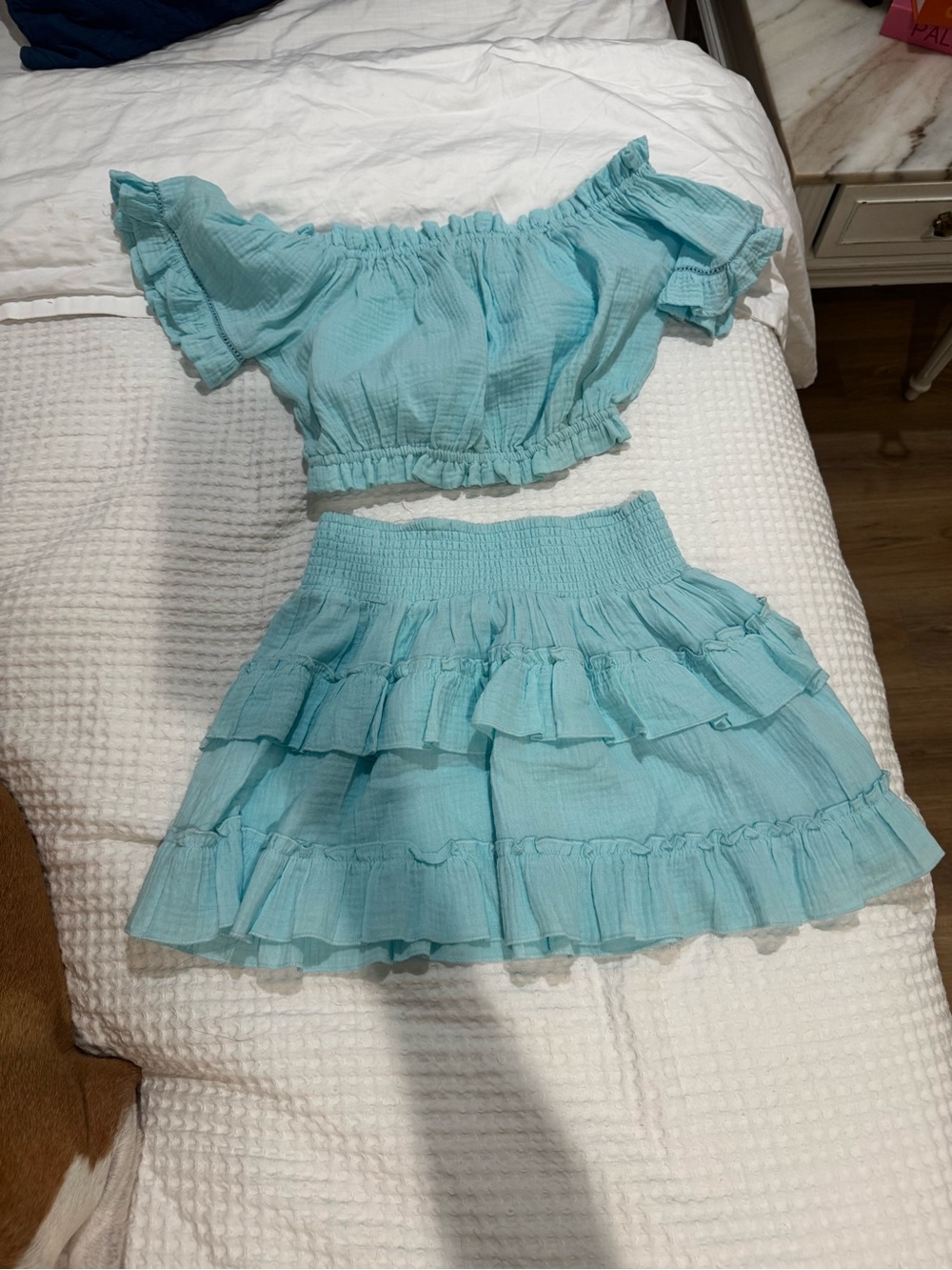 Ocean Drive Light Blue Tiered Ruffle Mini Skirt